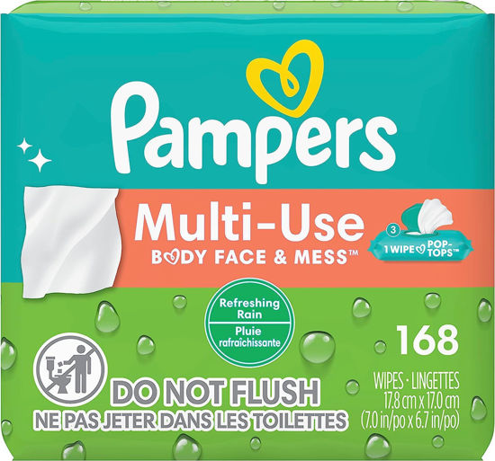 Picture of Pampers Baby Wipes Multi-Use Refreshing Rain 3X Pop-Top Packs 168 Count