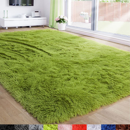 Picture of Grass Green Area Rug for Bedroom,4'X6',Fluffy Shag for Living Room,Furry Carpet for Kids Room,Shaggy Throw Rug for Nursery Room,Fuzzy Plush Rug,Green,Rectangle,Cute Room Decor for Baby