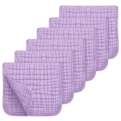 Picture of Looxii Muslin Burp Cloths 100% Cotton Muslin Cloths Large 20''x10'' Extra Soft and Absorbent 6 Pack Baby Burping Cloth for Boys and Girls (Purple