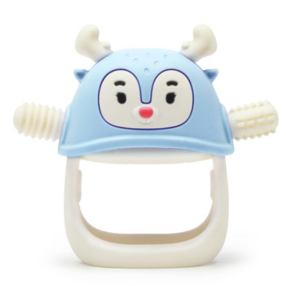 Picture of Smily Mia Reindeer Organic Baby Teething Toys 0-6Months, Baby Teething Mitten for 3-6Months, Easy to Hold Stem with Chewing Nubs for Teething Pain Relief for 6-12Months Babies, Sky Blue