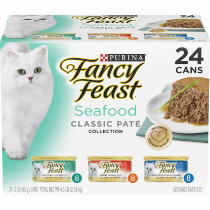 Picture of Purina Fancy Feast Seafood Classic Pate Collection Grain Free Wet Cat Food Variety Pack - (24) 3 Oz. Cans