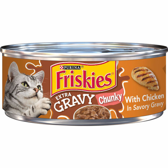 Picture of Purina Friskies Gravy Wet Cat Food, Extra Gravy Chunky With Chicken in Savory Gravy - (24) 5.5 oz. Cans