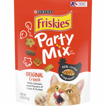 Picture of Purina Friskies Made in USA Facilities Cat Treats, Party Mix Original Crunch - (6) 6 oz. Pouches