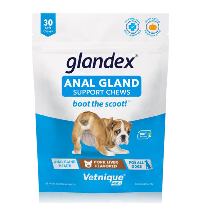 Picture of Glandex Anal Gland Soft Chew Treats with Pumpkin for Dogs 30ct Chews with Digestive Enzymes, Probiotics Fiber Supplement for Dogs - Vet Recommended - Boot The Scoot (Pork Liver) - by Vetnique Labs