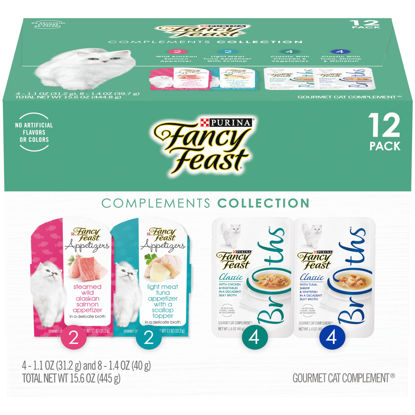 Picture of Purina Fancy Feast Grain Free Wet Cat Food Complement Variety Pack, Appetizers & Broths Recipes - 12 ct. Box (2 Pack)