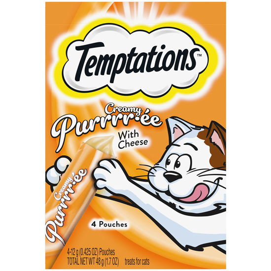 Picture of Temptations Creamy Puree with Cheese, Lickable Cat Treats, 0.42oz Pouches, 4 Count (Pack of 11) - Total 44 Count