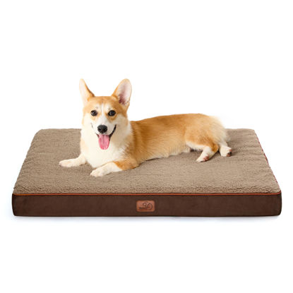 Picture of Bedsure Large Dog Crate Bed - Big Orthopedic Waterproof Dog Beds with Removable Washable Cover for Large Dogs, Egg Crate Foam Pet Bed Mat, Suitable for Dogs Up to 75 lbs, Brown