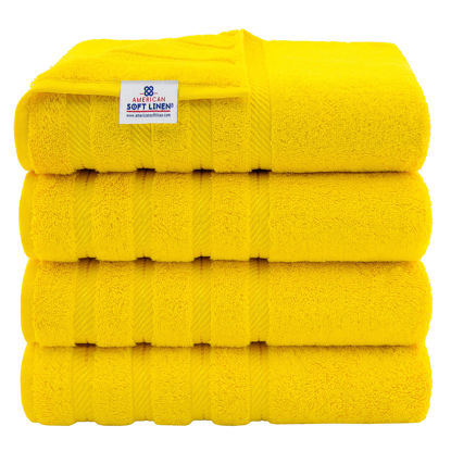 Picture of American Soft Linen Luxury 4 Piece Bath Towel Set, 100% Turkish Cotton Bath Towels for Bathroom, 27x54 in Extra Large Bath Towels 4-Pack, Bathroom Shower Towels, Yellow Bath Towels