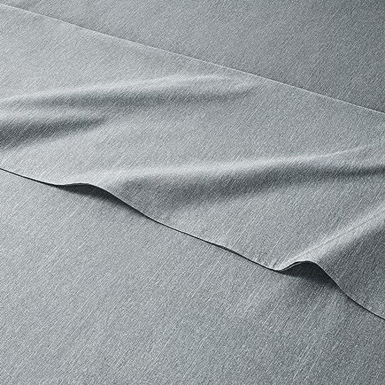 Picture of Full Size Sheet Set - Breathable & Cooling Sheets - Softer Than Jersey Cotton - Same Look as Jersey Knit Sheets & T-Shirt Sheets - Deep Pockets - 4 Piece Set - Wrinkle Free - Heathered Blue - 4PC