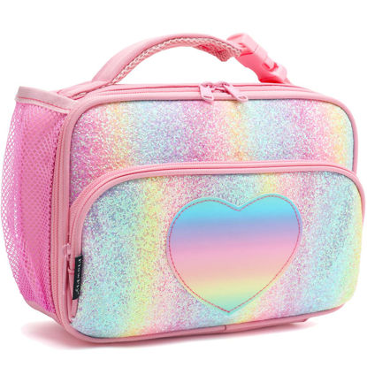Picture of FlowFly Kids Lunch box Insulated Soft Bag Mini Cooler Back to School Thermal Meal Tote Kit for Girls, Boys,Glitter-RainBow