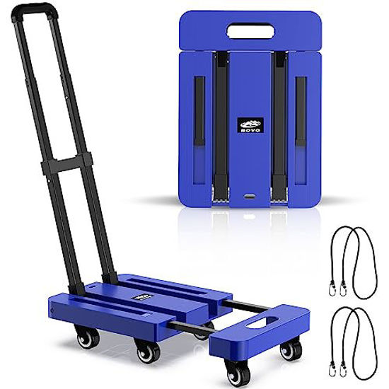 Picture of SOYO Folding Hand Truck, 500lbs Heavy Duty Dolly, Portable 6 Wheels Collapsible Luggage Cart with 2 Elastic Ropes for Moving, Travel, Shopping, House Office Use, Blue