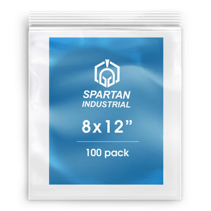 Picture of Spartan Industrial - 8” X 12” (100 Count) 2 Mil Clear Reclosable Zip Plastic Poly Bags with Resealable Lock Seal Zipper