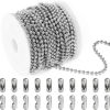 Picture of Jishi Steel Ball Chain Bead Dog Tag Chain Beaded Necklace Chains for Jewelry Making Bracelet Military Crafts, Silver Metal Pull Chain Small Ball Bead Chain Roll w/20 Connectors (Silver, 33ft 3.0mm)