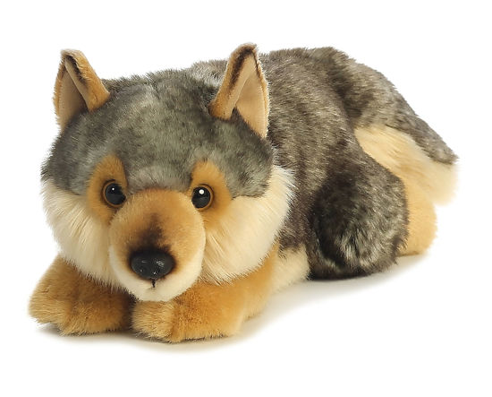 Picture of Aurora® Adorable Miyoni® Lying Wolf Stuffed Animal - Lifelike Detail - Cherished Companionship - Gray 11 Inches