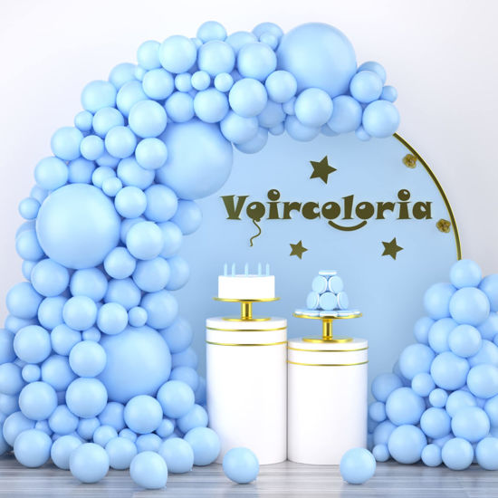 Picture of Voircoloria 130pcs Light Blue Balloons Different Sizes 18" 12" 10" 5" Baby Blue Balloons for Boys Girls Birthday Baby Shower Gender Reveal Wedding Children's Day Decorations