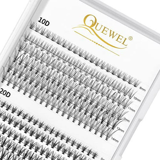 Picture of QUEWEL Cluster Lashes 240Pcs 10D+20D D Curl Mix8-14mm Lash Extensions Soft&Natural False Eyelashes Individual DIY Eyelash Extension at Home(10D+20D D MIX8-14)