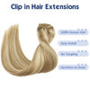 Picture of GOO GOO Clip in Hair Extensions, Dark Blonde Highlighted Bleach Blonde Human Hair Extensions 120g 7pcs 16 Inch Straight Real Natural Hair Extensions for Women