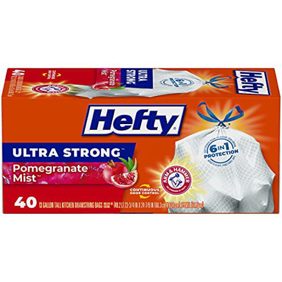 Picture of Hefty Ultra Strong Tall Kitchen Drawstring Trash Bag, Pomegranate Mist, 40 Count