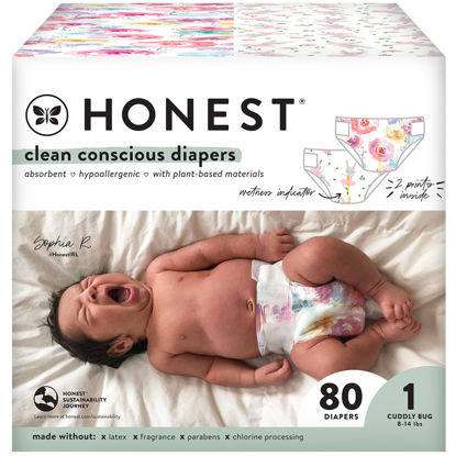 Picture of The Honest Company Clean Conscious Diapers | Plant-Based, Sustainable | Rose Blossom + Tutu Cute | Club Box, Size 1 (8-14 lbs), 80 Count