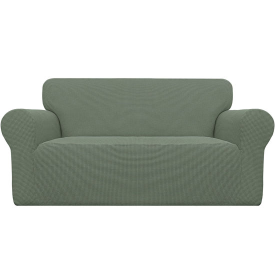 Picture of Easy-Going Stretch Loveseat Slipcover 1-Piece Sofa Cover Furniture Protector Couch Soft with Elastic Bottom for Kids Polyester Spandex Jacquard Fabric Small Checks (Loveseat, Greyish Green)