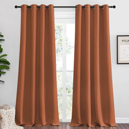 Picture of NICETOWN Burnt Orange Blackout Curtains for Sliding Door - 55 by 90, 2 Pieces, Blocking Out Sunlight Window Treatment Modern Design Grommet Curtain Panels for Dining Room