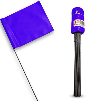 Picture of Purple Marking Flags 100 Pack - 4x5-Inch Marker Flags - 15-Inch Wire - Small Yard Flags Marking Flags for Lawn, Irrigation Flags, Lawn Flags Markers, Landscape Flags, Survey Flags, Sprinkler Flags