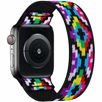 Picture of ENJINER Stretchy Nylon Solo Loop Bands Compatible with Apple Watch 38mm 40mm 41mm 42mm 44mm 45mm iWatch Series 7 6 SE 5 4 3 2 1 Strap, Sport Elastic Braided Women Men, 38/40/41mm M Aztec Boho Colorful