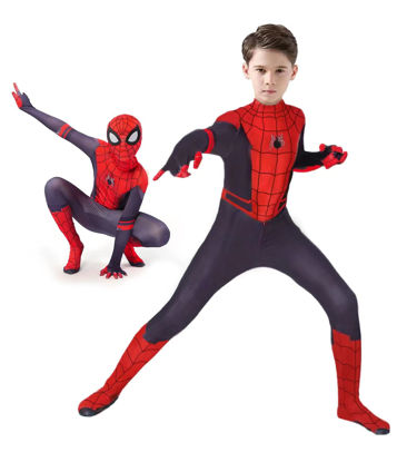 Picture of Kids Superhero Costume 3D Style Spandex Bodysuit Cool Halloween Cosplay Jumpsuit for Boys Girls (Red, Kids-XXL (Height: 55-59Inch))