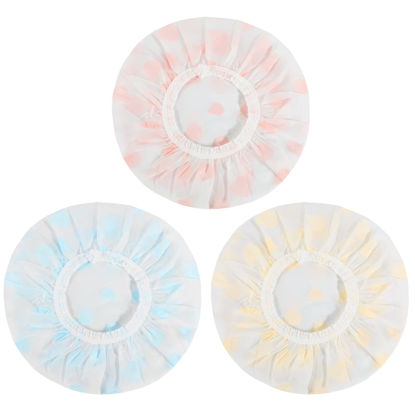 Picture of Waterproof Shower Caps, 3 Pcs Plastic Reusable Shower Caps Elastic Band Bath Caps for Women Ladies Spa Salon