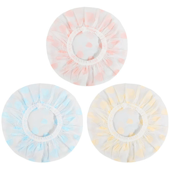 Picture of Waterproof Shower Caps, 3 Pcs Plastic Reusable Shower Caps Elastic Band Bath Caps for Women Ladies Spa Salon