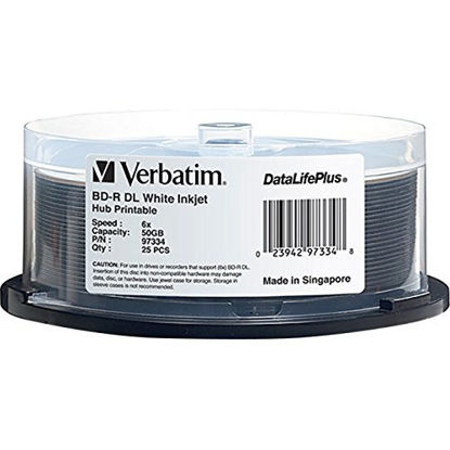 Picture of Verbatim Blu-ray Dual Layer BD-R DL Inkjet Printable Disc - 50GB - 120mm Standard - 25 Pack Spindle - 97334