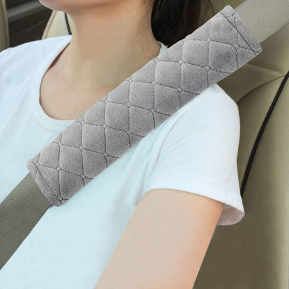 Picture of Amooca Soft Auto Seat Belt Cover Seatbelt Shoulder Pad Cushions 2 PCS Universal Fit for All Cars and Backpack for a More Comfortable Driving (Light Grey)