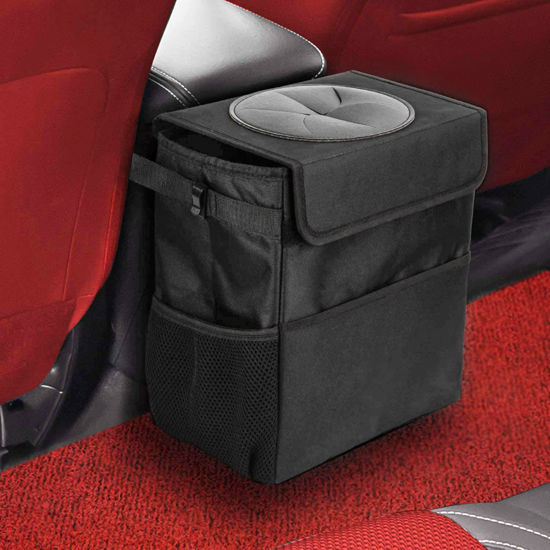 Picture of Ryhpez Car Trash Can with Lid - Car Trash Bag Hanging with Storage Pockets, Leak-Proof Collapsible Garbage Bin for Car(3.2 Gallon/12L)