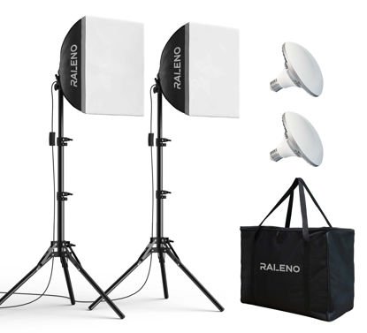 Picture of RALENO® Softbox Lighting Kit, 2 x 16'' x 16'' Photography Studio Equipments with 50W / 5500K / 90 CRI LED Bulbs, Continuous Lighting System for Video Recording and Photography Shooting