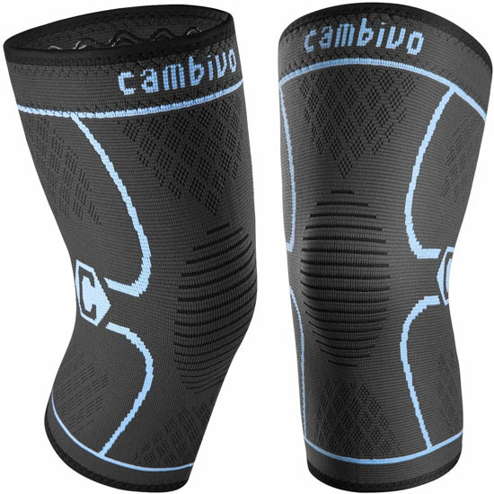 Picture of CAMBIVO 2 Pack Knee Brace, Knee Compression Sleeve for Men and Women, Knee Support for Running, Workout, Gym, Hiking, Sports (Blue,X-Large)