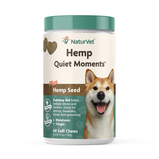 Picture of NaturVet Quiet Moments Calming Aid Dog Supplement, Helps Promote Relaxation, Reduce Stress, Storm Anxiety, Motion Sickness for Dogs (Quiet Moments Plus Hemp, 60 Soft Chews)