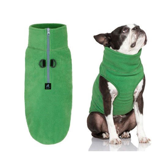 Picture of Gooby Half Zip Up Fleece Vest Dog Sweater - Green, Large - Warm Pullover Fleece Head-in Dog Jacket with Dual D Ring Leash - Winter Small Dog Sweater - Dog Clothes for Small Dogs Boy and Medium Dogs