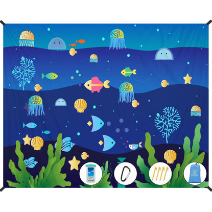 Picture of BYDOLL Beach Blanket 71''×112'' 1-8 Adults Oversized Lightweight Waterproof Sandproof Beach Blanket Large Picnic Mat Beach Blanket for Beach Travel Camping Hiking Picnic