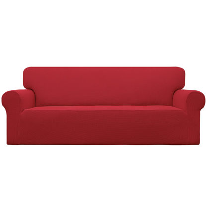 Picture of Easy-Going Stretch Oversized Sofa Slipcover 1-Piece Sofa Cover Furniture Protector Couch Soft with Elastic Bottom for Kids, Polyester Spandex Jacquard Fabric Small Checks Christmas Red