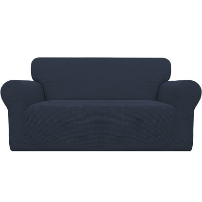 Picture of Easy-Going Stretch Oversized Loveseat Slipcover 1-Piece Sofa Cover Furniture Protector Couch Soft with Elastic Bottom for Kids Polyester Spandex Jacquard Fabric Small Checks Dark Blue