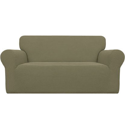 Picture of Easy-Going Stretch Oversized Loveseat Slipcover 1-Piece Sofa Cover Furniture Protector Couch Soft with Elastic Bottom for Kids Polyester Spandex Jacquard Fabric Small Checks Khaki