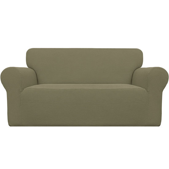 Picture of Easy-Going Stretch Oversized Loveseat Slipcover 1-Piece Sofa Cover Furniture Protector Couch Soft with Elastic Bottom for Kids Polyester Spandex Jacquard Fabric Small Checks Khaki