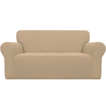 Picture of Easy-Going Stretch Oversized Loveseat Slipcover 1-Piece Sofa Cover Furniture Protector Couch Soft with Elastic Bottom for Kids Polyester Spandex Jacquard Fabric Small Checks Sand