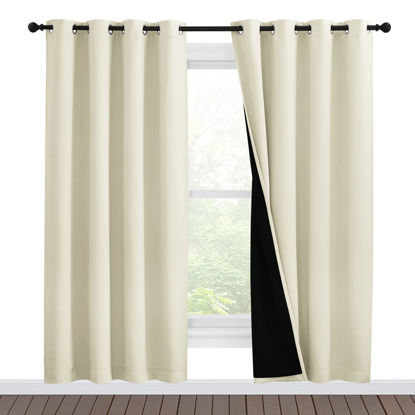 Picture of NICETOWN Living Room Completely Shaded Draperies, Privacy Protection & Noise Reducing Ring Top Drapes, Black Lined Insulated Window Treatment Curtain Panels (Beige, 2 Pieces, W55 x L78)