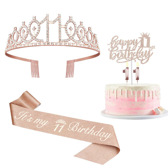 Amazon.com: Happy 11th Birthday Cake Topper, Rose Gold Glittery 11th  Birthday Cake Topper, 11th Birthday Cake Topper with Number 11 Candles for Girl  11th Birthday Party Decorations (11th) : Grocery & Gourmet