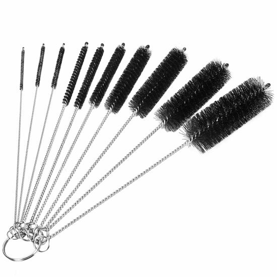 Picture of CiaraQ Bottle Cleaning Brushes, 8 Inch Nylon Tube Brush Set, Cleaner for Narrow Neck Bottles Cups with Hook, Set of 10pcs, Black