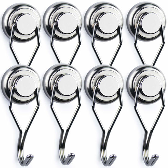 Picture of LOVIMAG Swivel Swing Strong Magnetic Hooks, 60LBS Magnetic Hooks Heavy Duty for Cruise, Home, Kitchen, Workplace, Office and Garage, 67.5mm(2.66in) in Length - Pack of 8