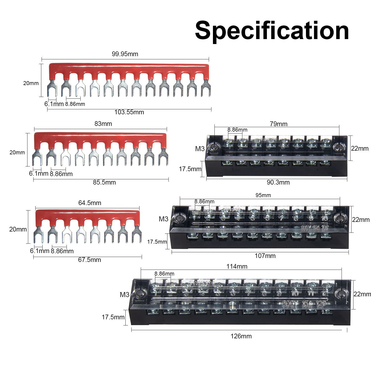 GetUSCart- MILAPEAK Terminal Block And Strip - 6 Sets 8/10/12 Positions ...