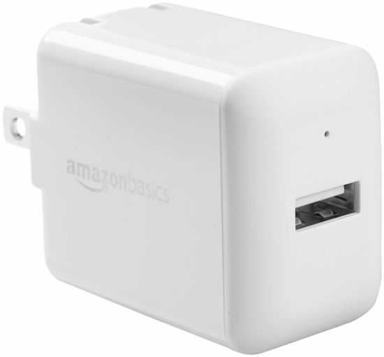 Picture of AmazonBasics 12W One-Port USB-A Wall Charger (2.4 Amp) for Phones (iPhone 13/12/11/X, Samsung, and more) - White