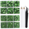 Picture of LPBeads 6400 Pieces Hotfix Rhinestones Peridot Flat Back 5 Mixed Sizes Crystal Round Glass Gems with Tweezers and Picking Rhinestones Pen